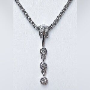 SOLID 14k THICK WHITE GOLD SNAKE NECKLACE WITH HIGH CLARITY DIAMOND DROP PENDANT
